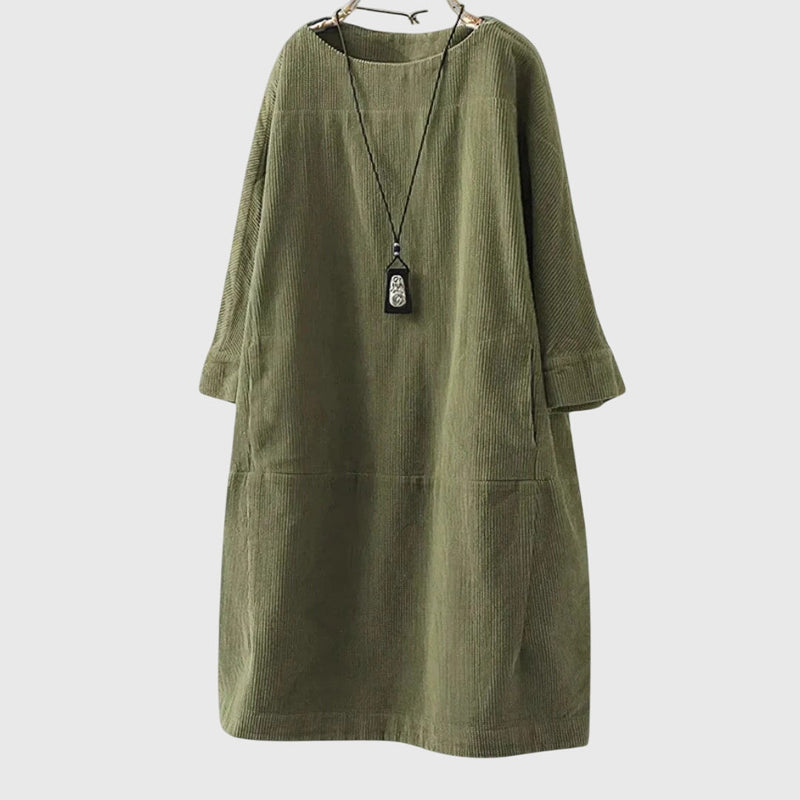 Grace | Vestido Midi Relaxado de Veludo Cotelê