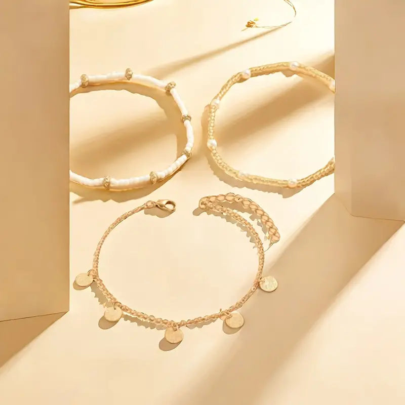 Conjunto de Tornozeleiras em Camadas com 3 Peças Coastal Charm | Dourado