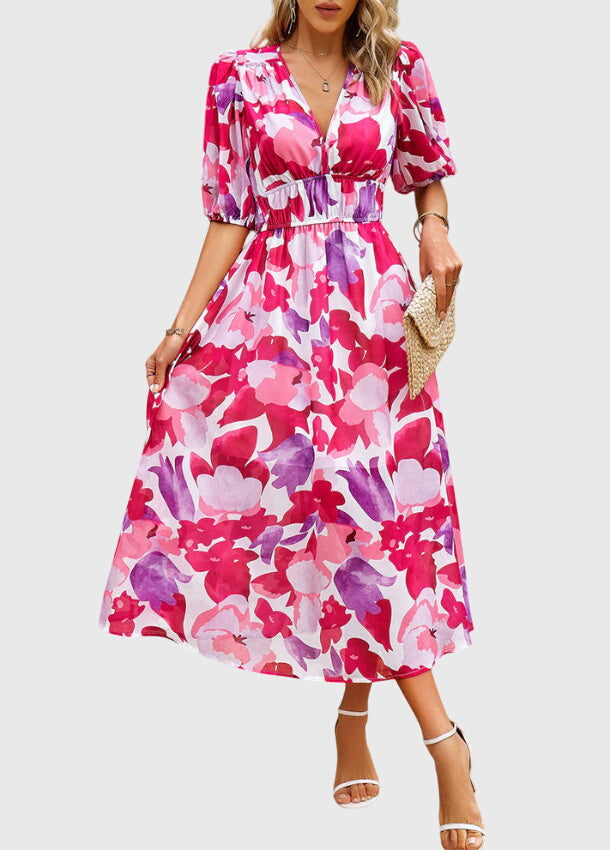 Merlin™ | Vestido Midi Floral Que Valoriza a Silhueta