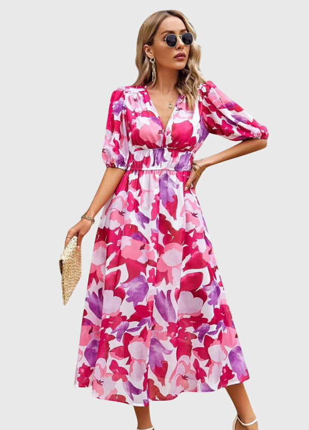 Merlin™ | Vestido Midi Floral Que Valoriza a Silhueta