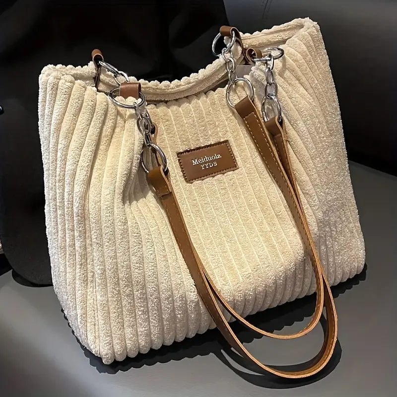Layla™ - Bolsa Tote Elegante de Veludo Cotelê