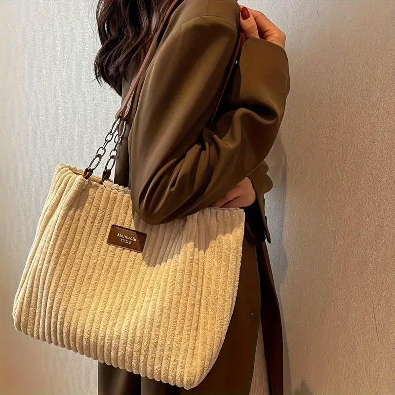Layla™ - Bolsa Tote Elegante de Veludo Cotelê