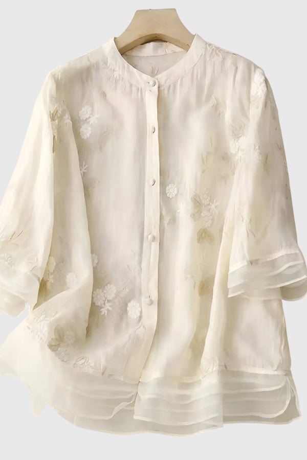 Nellie™ | Blusa Elegante com Flores Bordadas