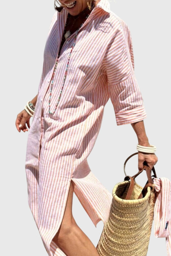 Ellen™ | Vestido Listrado Clássico