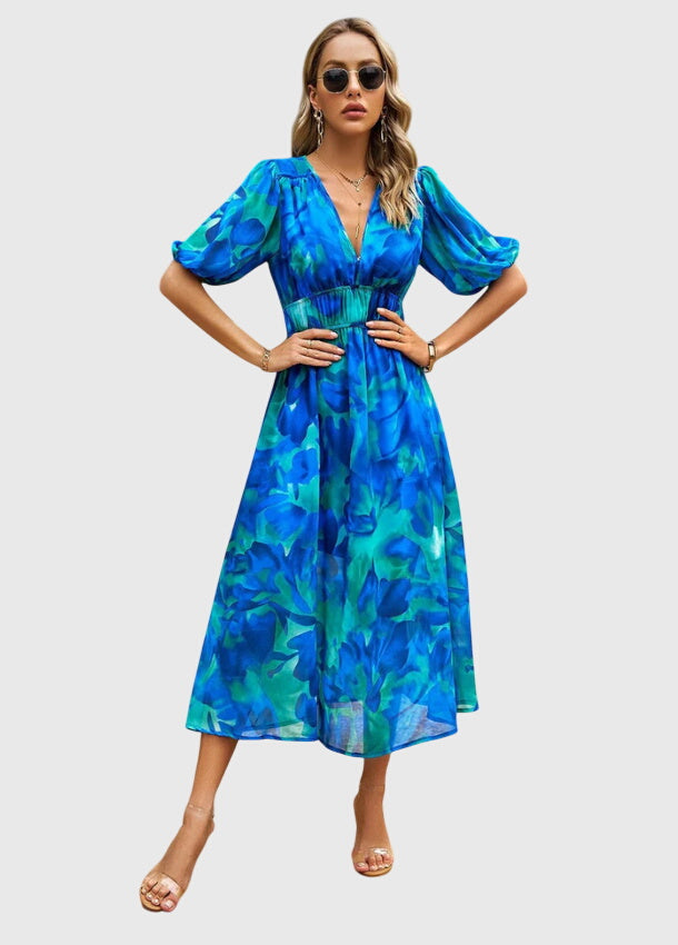 Merlin™ | Vestido Midi Floral Que Valoriza a Silhueta