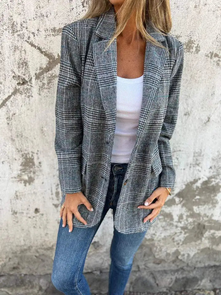 Amelia™ - Blazer Casual Xadrez com Lapelas