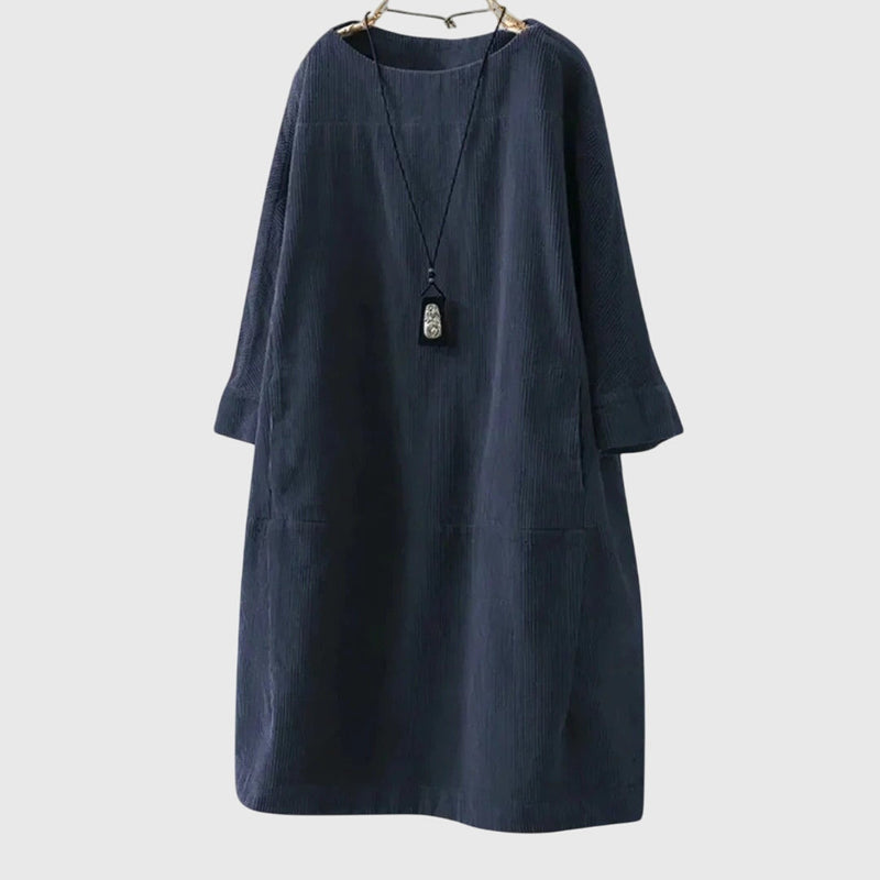 Grace | Vestido Midi Relaxado de Veludo Cotelê