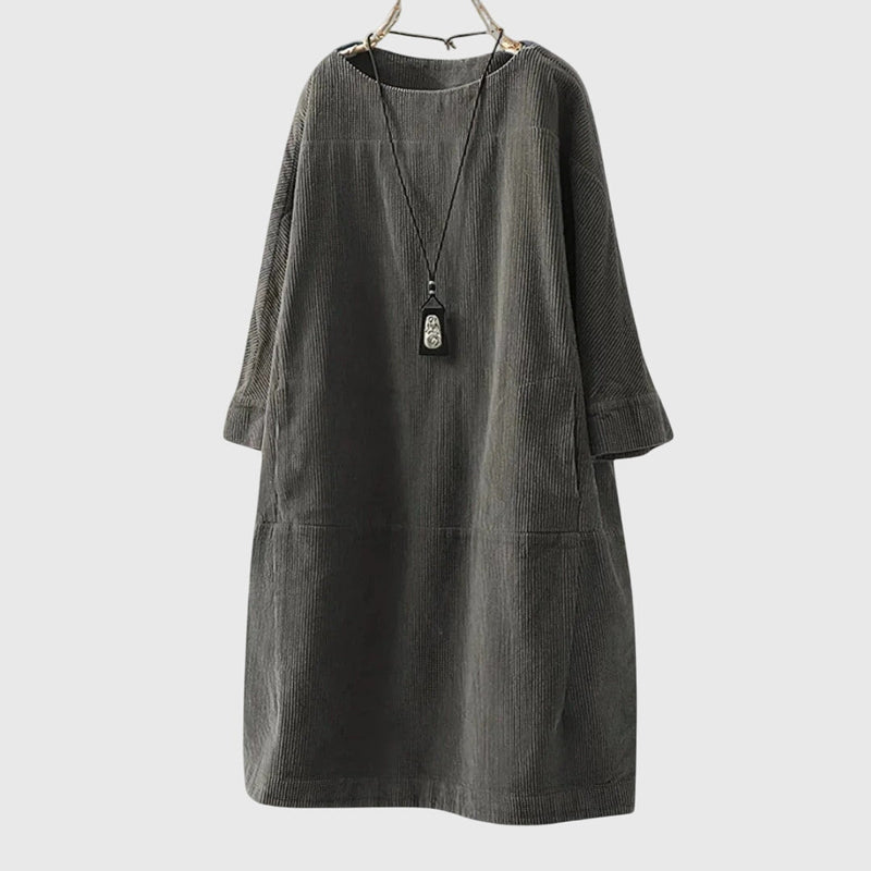 Grace | Vestido Midi Relaxado de Veludo Cotelê