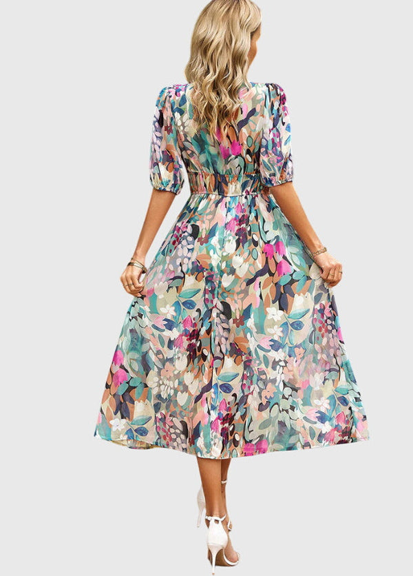 Merlin™ | Vestido Midi Floral Que Valoriza a Silhueta