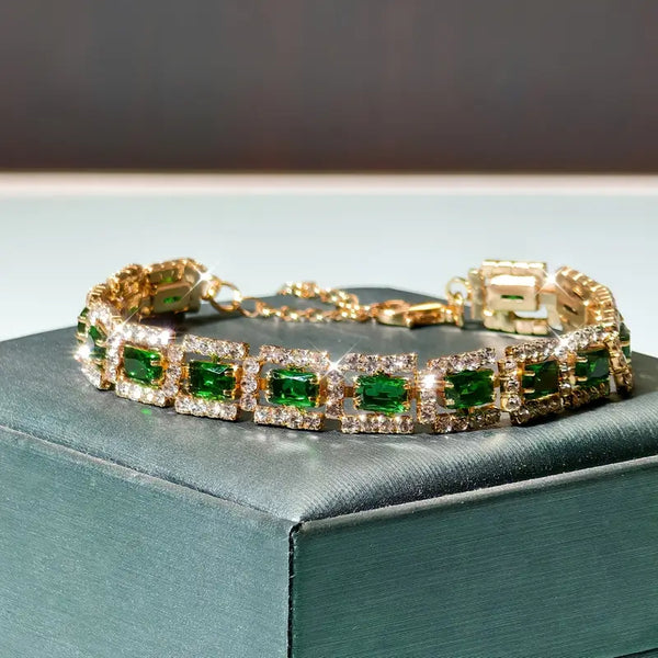 Pulseira Statement Verde Esmeralda | Ouro