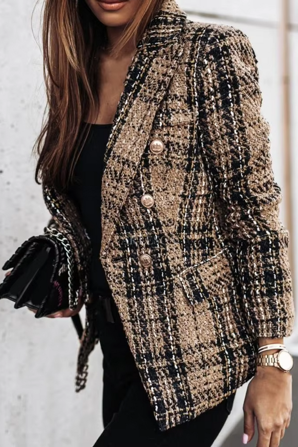 Avery™ - Blazer de Primavera Moderno Xadrez com Abotoamento Duplo