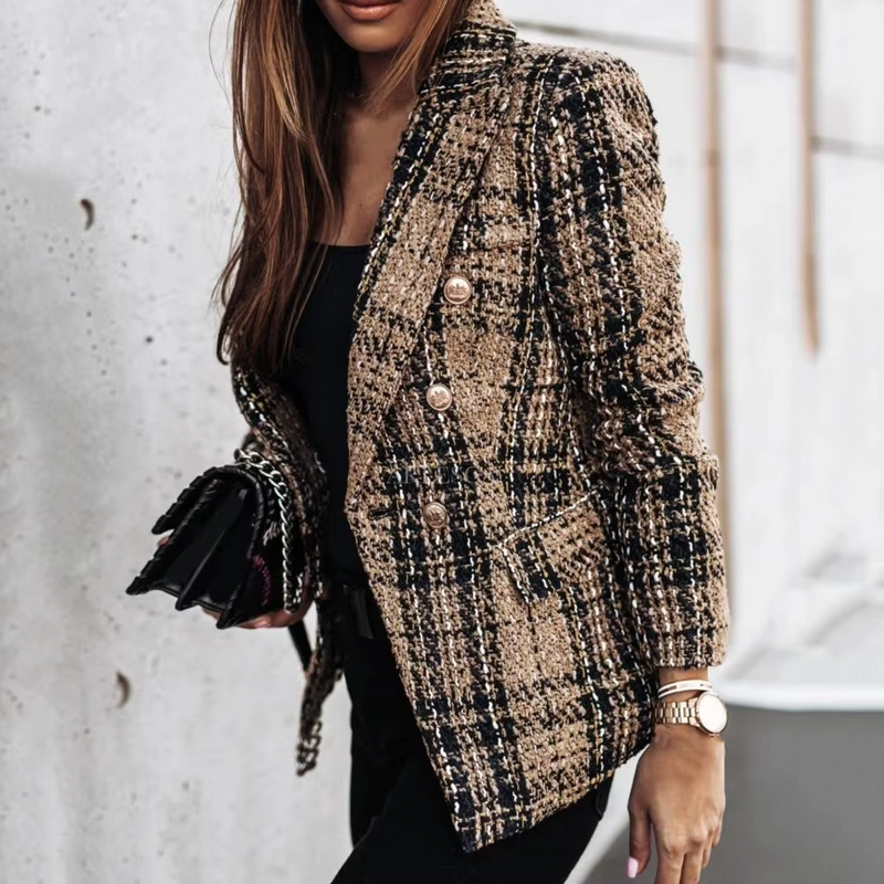 Avery™ - Blazer de Primavera Moderno Xadrez com Abotoamento Duplo