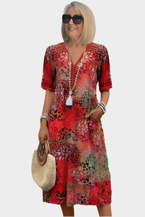 Vestido Midi Vibrante com Bolsos