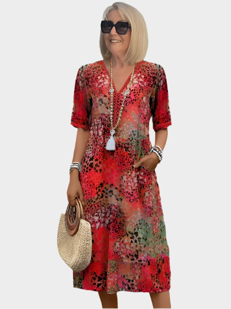 Vestido Midi Vibrante com Bolsos