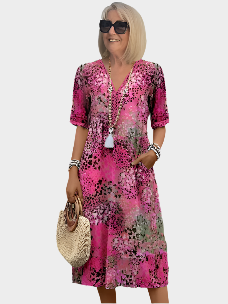 Vestido Midi Vibrante com Bolsos