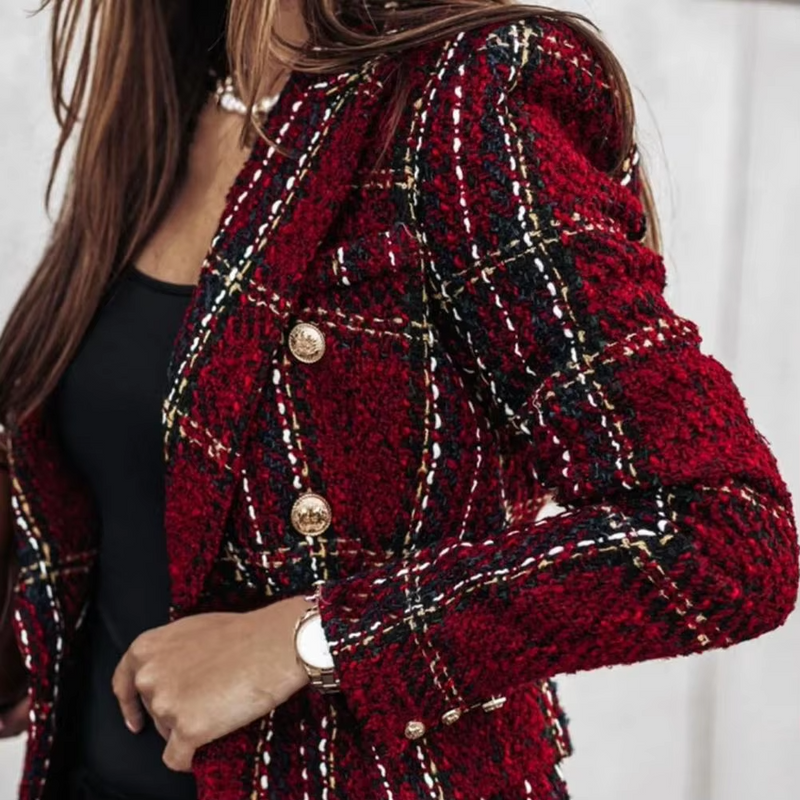 Avery™ - Blazer de Primavera Moderno Xadrez com Abotoamento Duplo