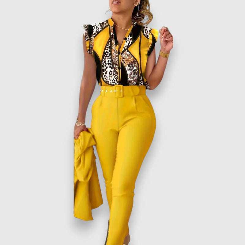 Conjunto de Duas Peças com Estampa de Onça Moderna