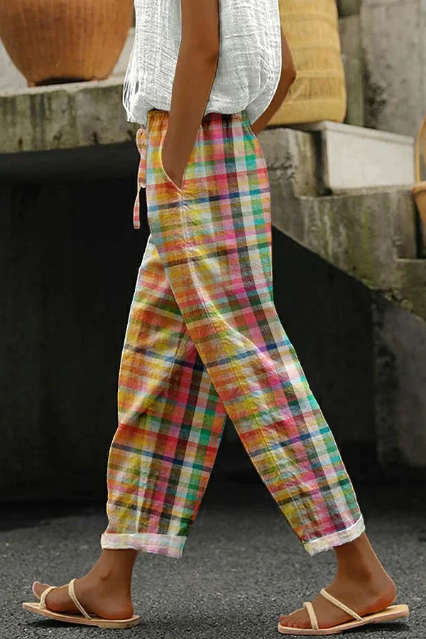 Noëlle - Calças Xadrez Retrô