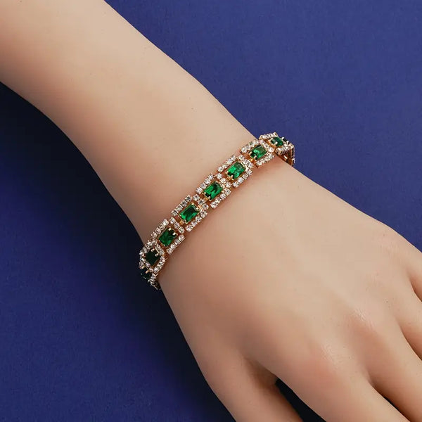 Pulseira Statement Verde Esmeralda | Ouro