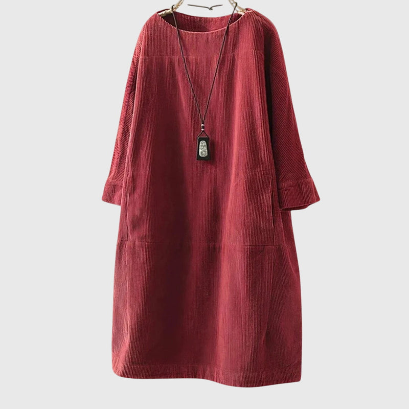 Grace | Vestido Midi Relaxado de Veludo Cotelê