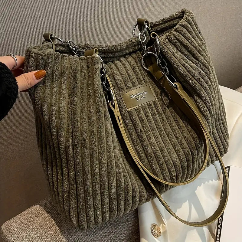 Layla™ - Bolsa Tote Elegante de Veludo Cotelê