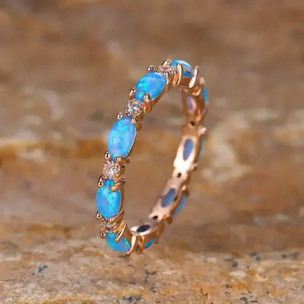 Anel Elegante de Opala Azul | Ouro