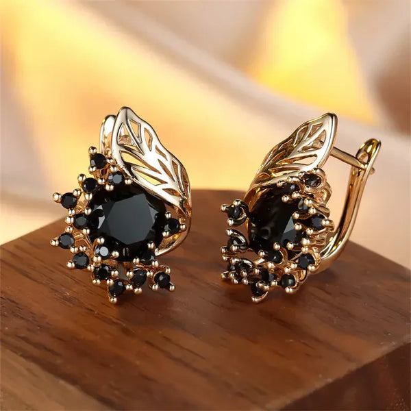 Brincos Dourados de Zircônia Negra | Ouro