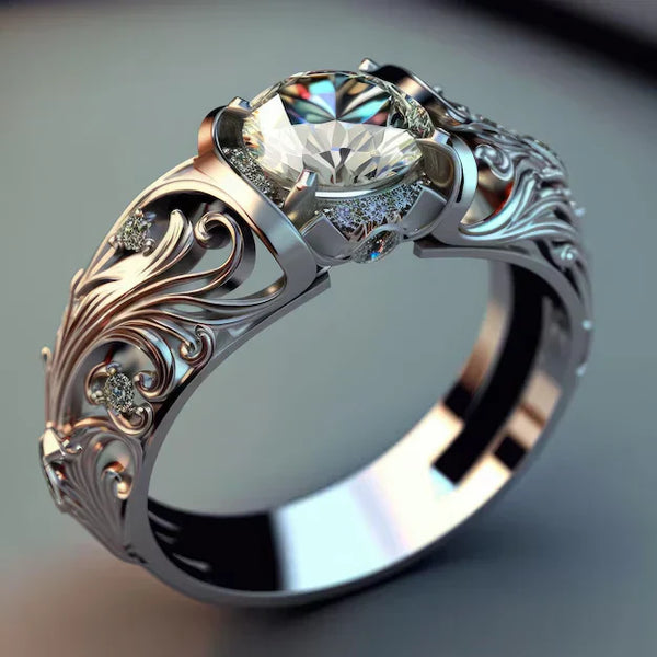 Anel de Cristal Exquisito | Ouro Branco