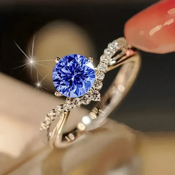Anel Exótico de Cristal Azul | Ouro Branco