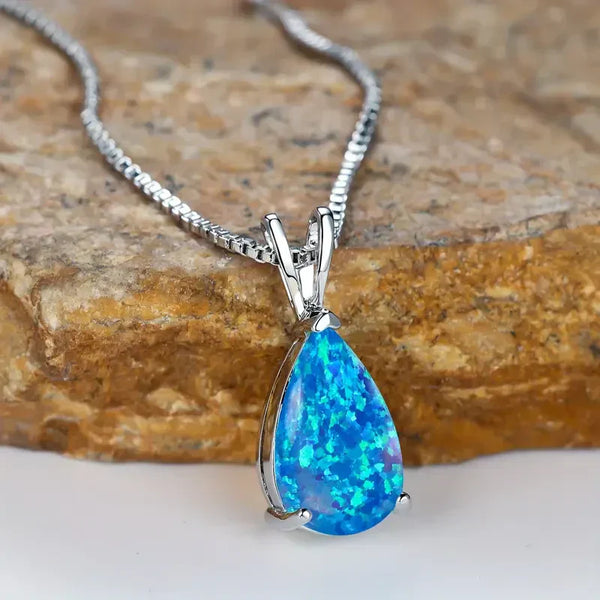 Colar Gota de Opala Azul | Ouro Branco