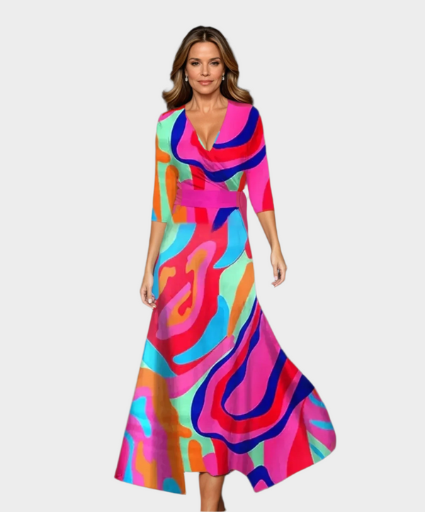 Vestido Midi com Cintura Alta e Caimento Solto