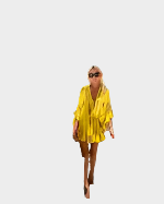 Vestido Curto com Cintura Alta e Decote V