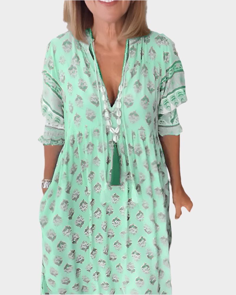 Vestido Boho com Caimento Confortável e Mangas Bufantes