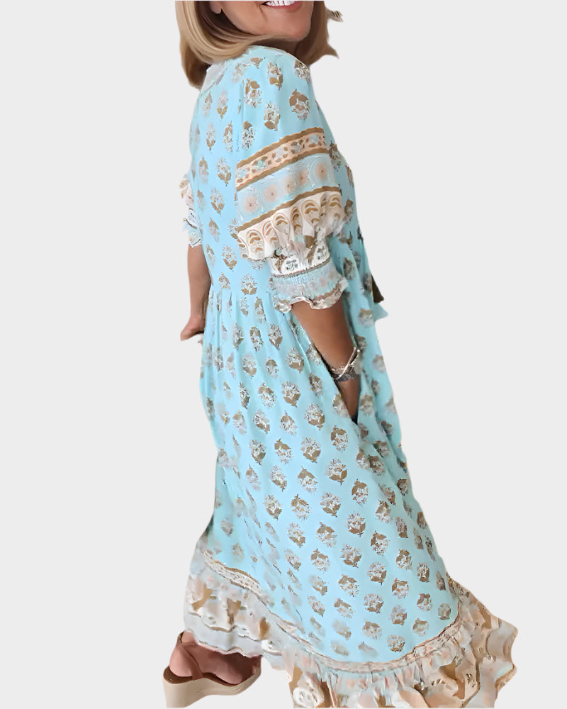 Vestido Boho com Caimento Confortável e Mangas Bufantes