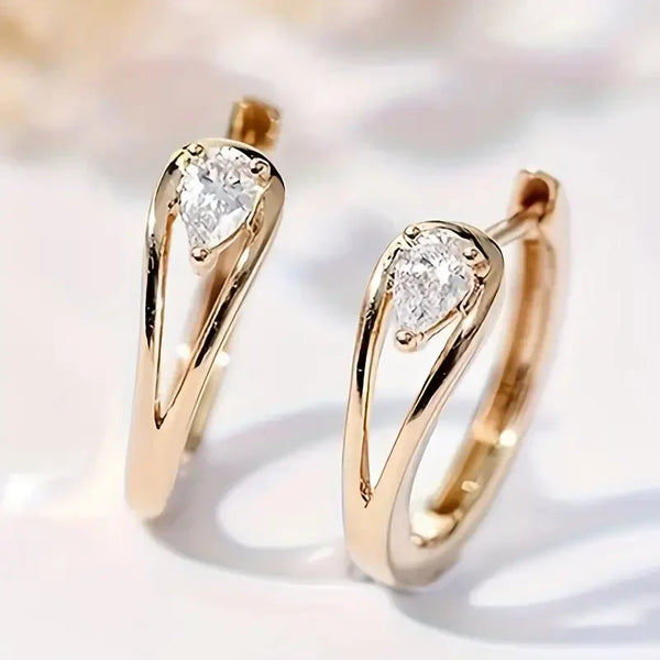 Brincos Exquisitos de Gota Dourada com Zircônia | Ouro