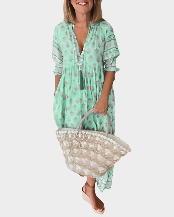 Vestido Boho com Caimento Confortável e Mangas Bufantes