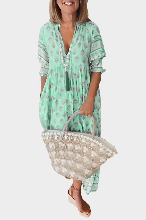 Vestido Boho com Caimento Confortável e Mangas Bufantes