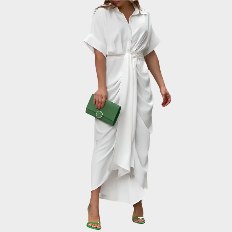 Vestido com Gola Bufante e Linha Elegante