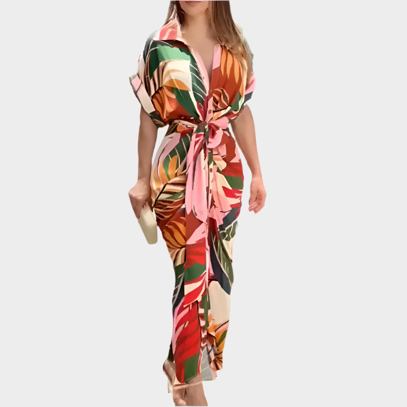 Vestido com Gola Bufante e Linha Elegante