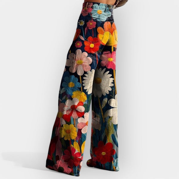 Calças florais com pernas largas
