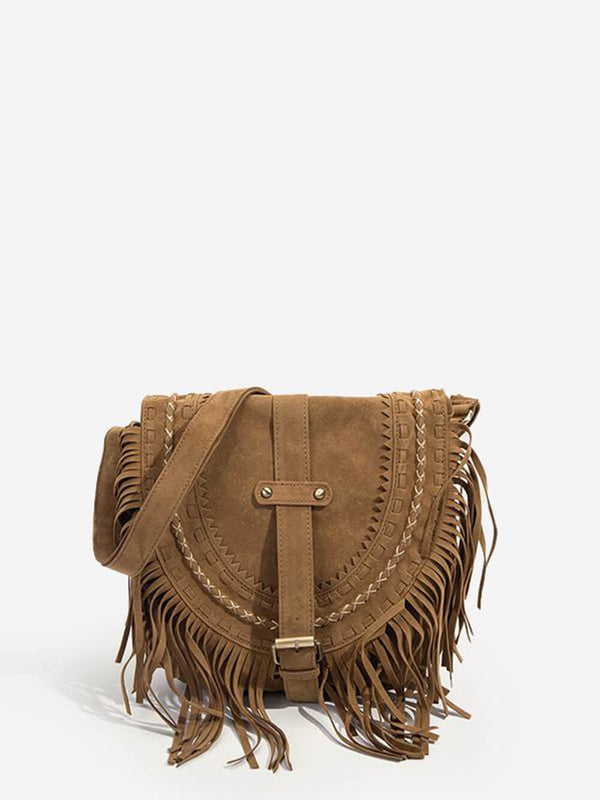 Riley™ - Bolsa artesanal com franjas e fivela
