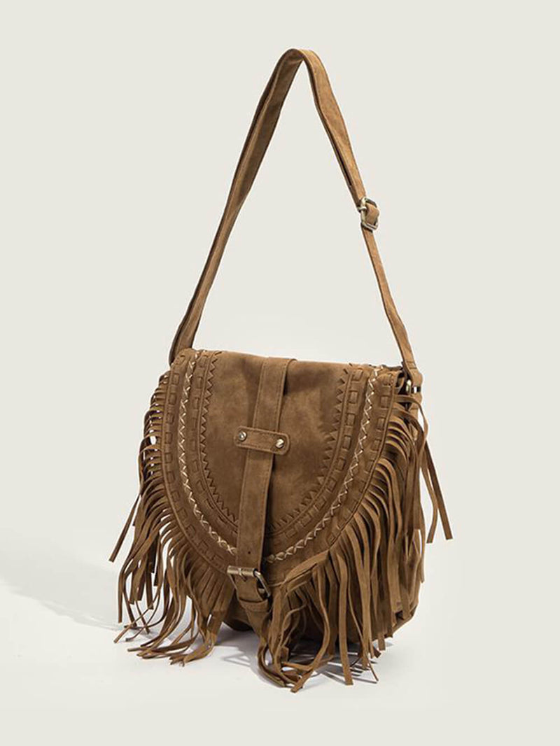 Riley™ - Bolsa artesanal com franjas e fivela