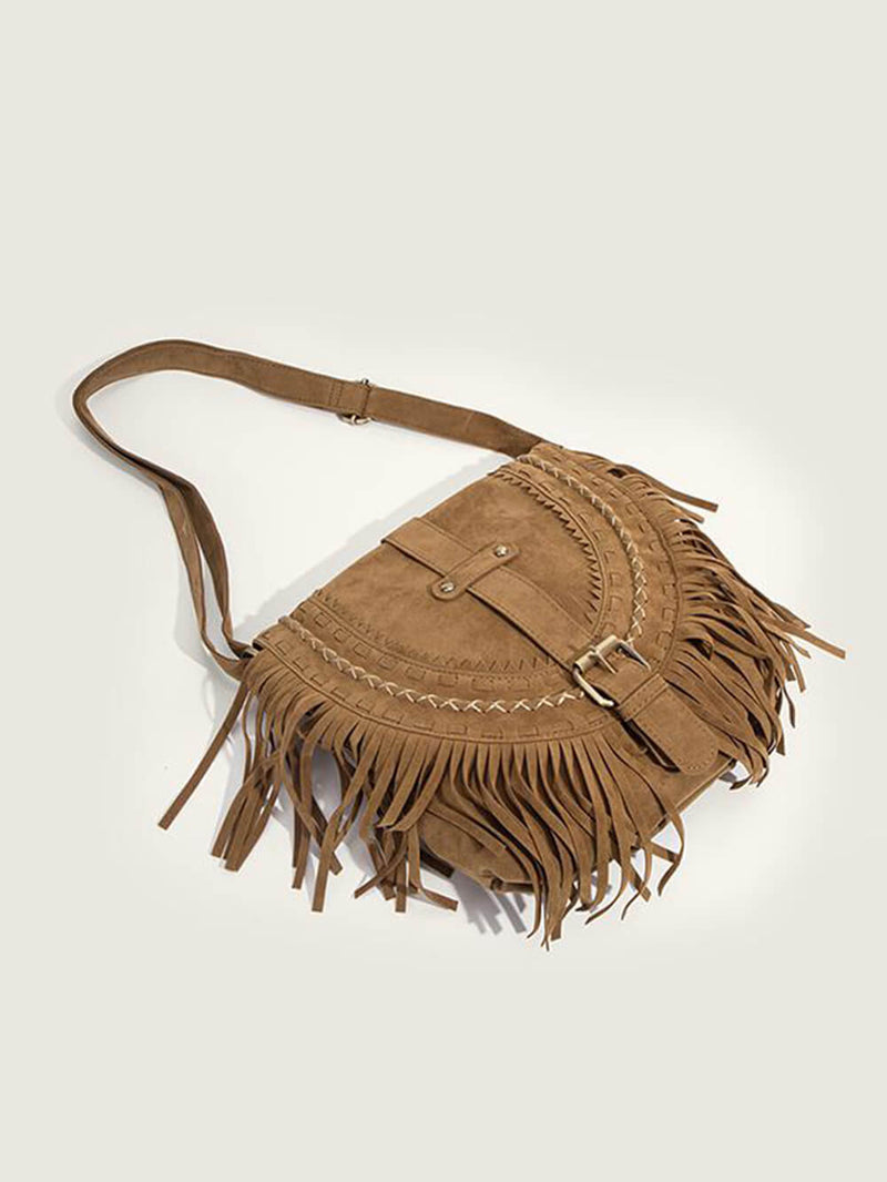 Riley™ - Bolsa artesanal com franjas e fivela