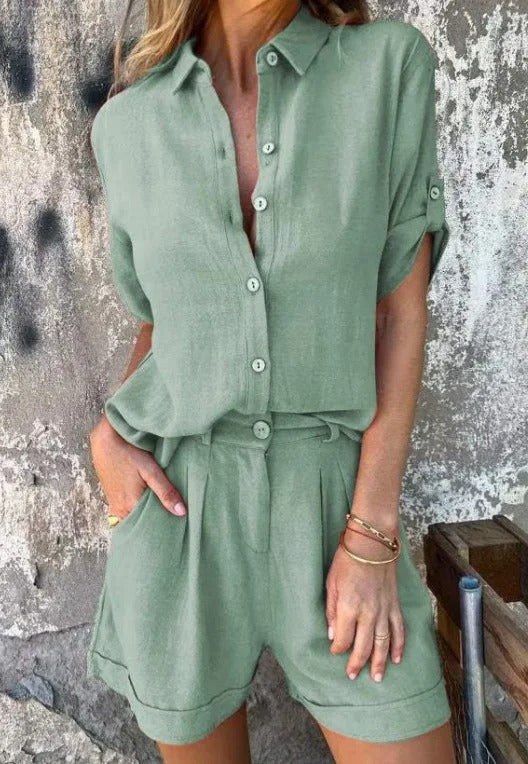 Linea | Conjunto Casual de Camisa e Shorts com Caimento Relaxado