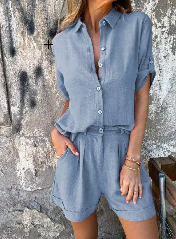 Linea | Conjunto Casual de Camisa e Shorts com Caimento Relaxado