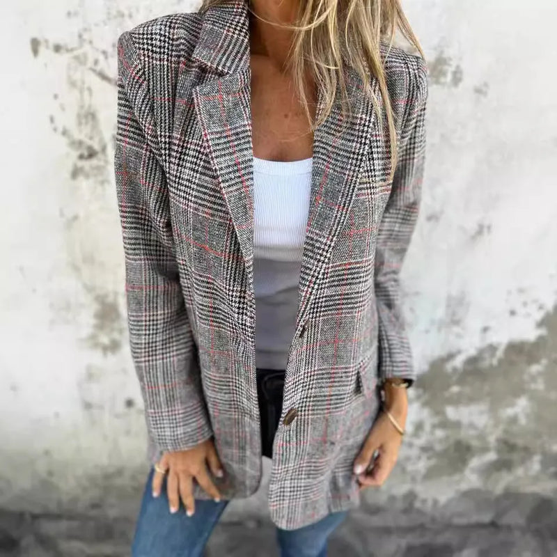 Amelia™ - Blazer Casual Xadrez com Lapelas