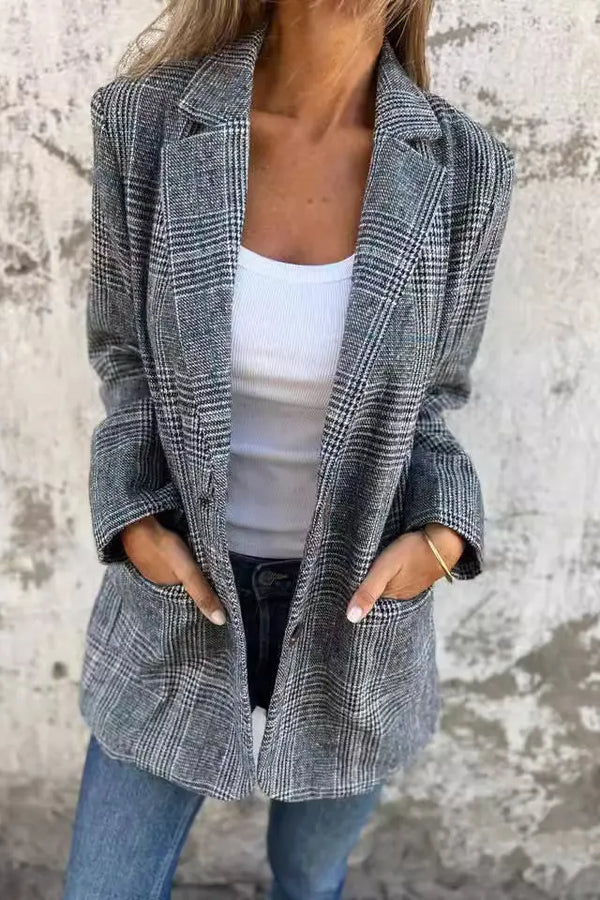 Amelia™ - Blazer Casual Xadrez com Lapelas