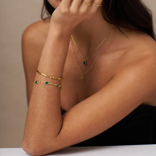 Pulseira de Corrente Link Esmeralda | Ouro