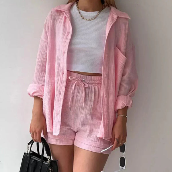 Adelie | Conjunto Estiloso de Camisa com Botões e Caimento Relaxado