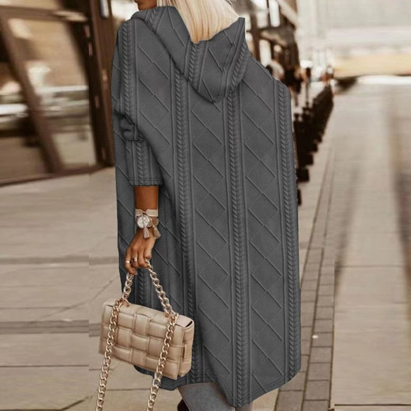 Jelone - Cardigan com Capuz e Comprimento Estendido